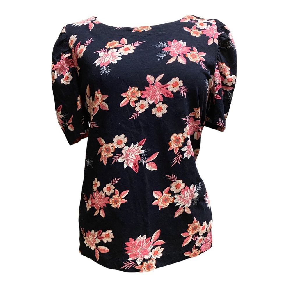 Loft Zinnia Puff Sleeve Tee Size Medium Floral Print NWT